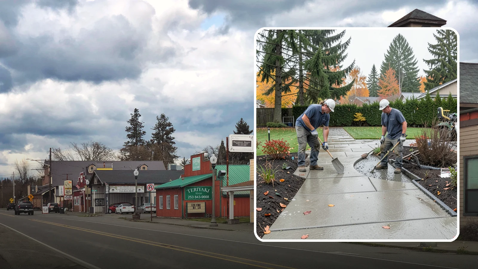 Concrete Walkway Installation in Roy, Pierce County, WA - We build safe, level concrete walkways with the drainage and slip resistance Pacific Northwest weather demands.