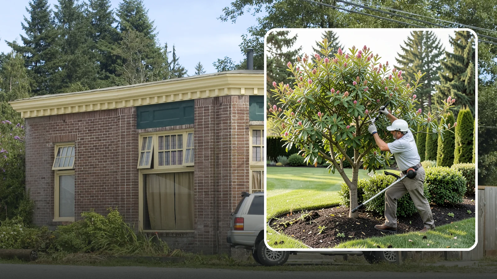 Crape Myrtle Pruning in Hamilton, Skagit County, WA - Proper crape myrtle pruning that avoids "crape murder" and preserves natural form and bloom.