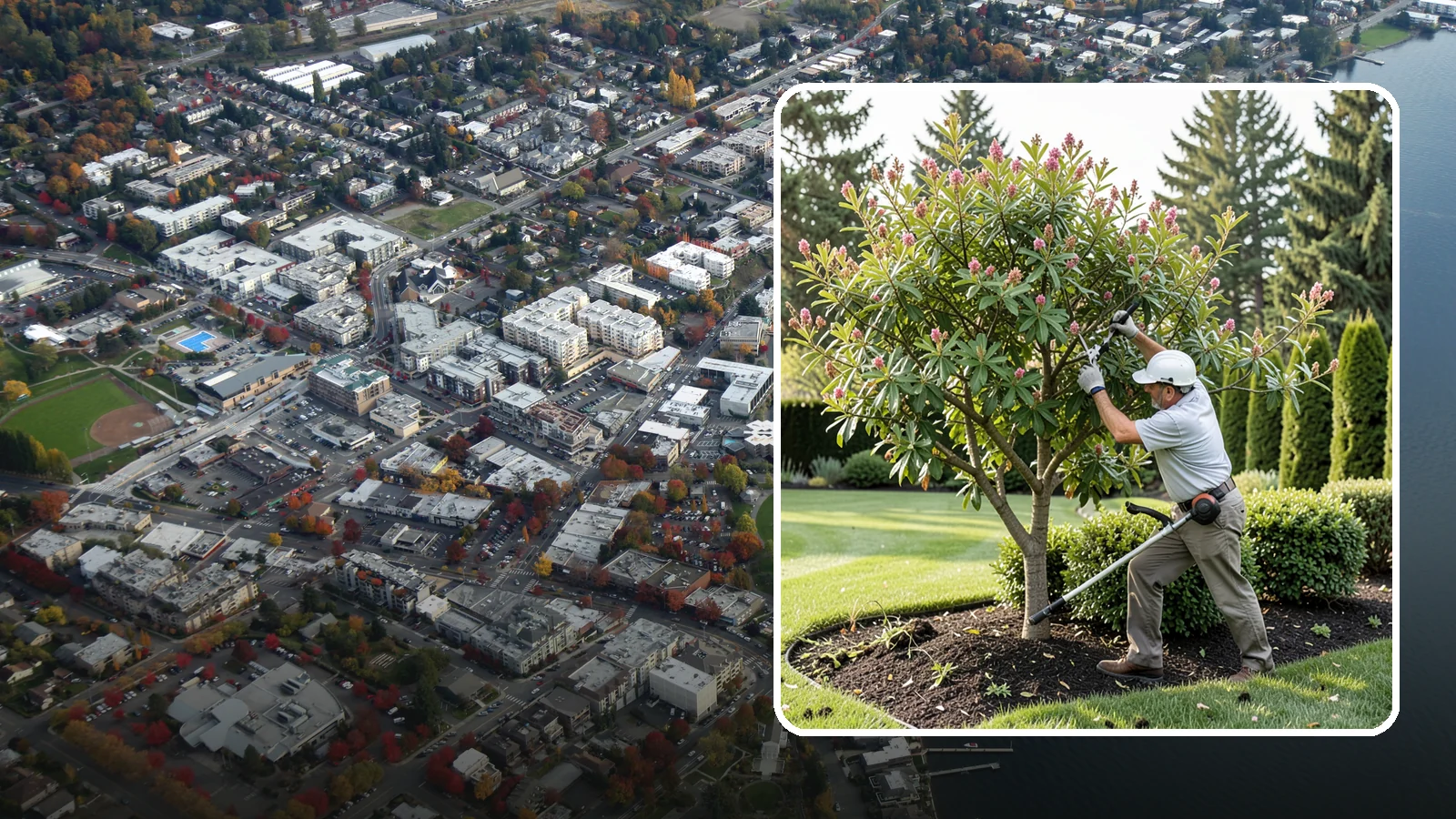 Crape Myrtle Pruning in Kirkland, King County, WA - Proper crape myrtle pruning that avoids "crape murder" and preserves natural form and bloom.