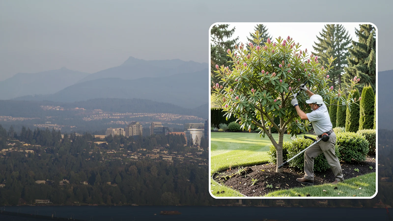 Crape Myrtle Pruning in Medina, King County, WA - Proper crape myrtle pruning that avoids "crape murder" and preserves natural form and bloom.
