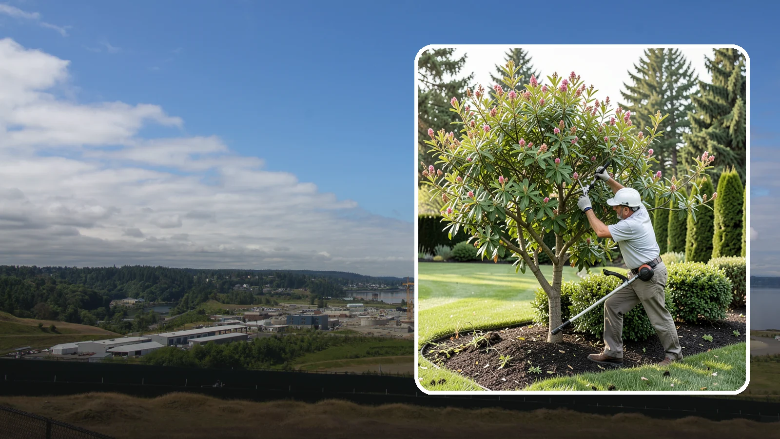 Crape Myrtle Pruning in University Place, Pierce County, WA - Proper crape myrtle pruning that avoids "crape murder" and preserves natural form and bloom.