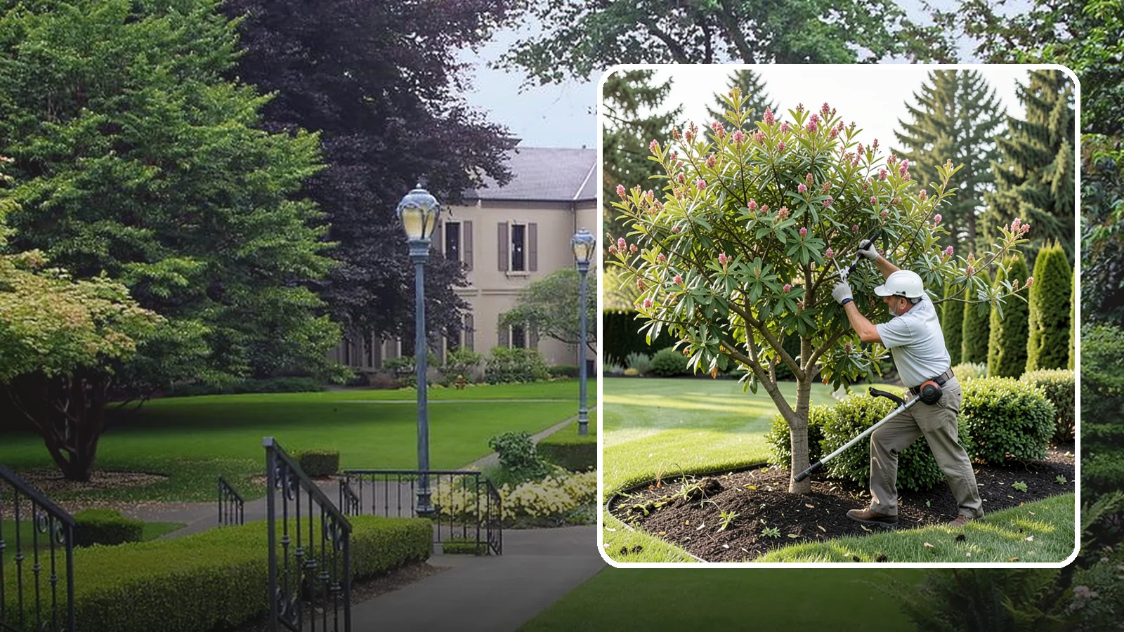 Crape Myrtle Pruning in Woodinville, King County, WA - Proper crape myrtle pruning that avoids "crape murder" and preserves natural form and bloom.