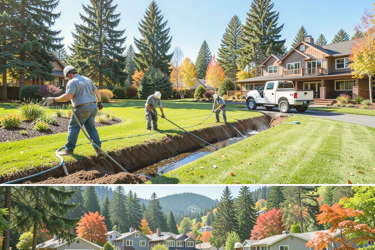 Curtain Drain Installation in Fircrest, Pierce County, WA - Install in late summer or early fall when the water table is lowest, making deep trenching far easier and drier.