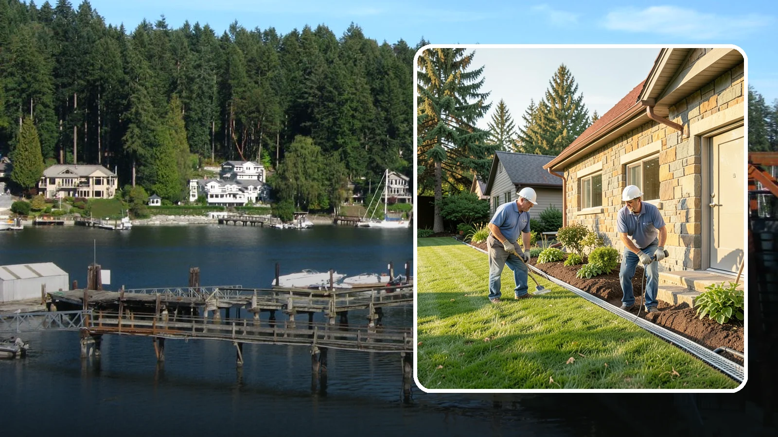 Curtain Drain Installation in Gig Harbor, Pierce County, WA - We install curtain drains to intercept subsurface groundwater flowing downhill toward your home before it reaches the foundation.