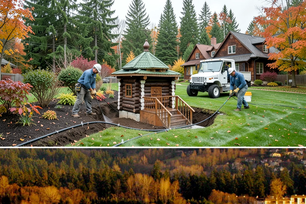 Curtain Drain Installation in Kenmore, King County, WA - Install in late summer or early fall when the water table is lowest, making deep trenching far easier and drier.