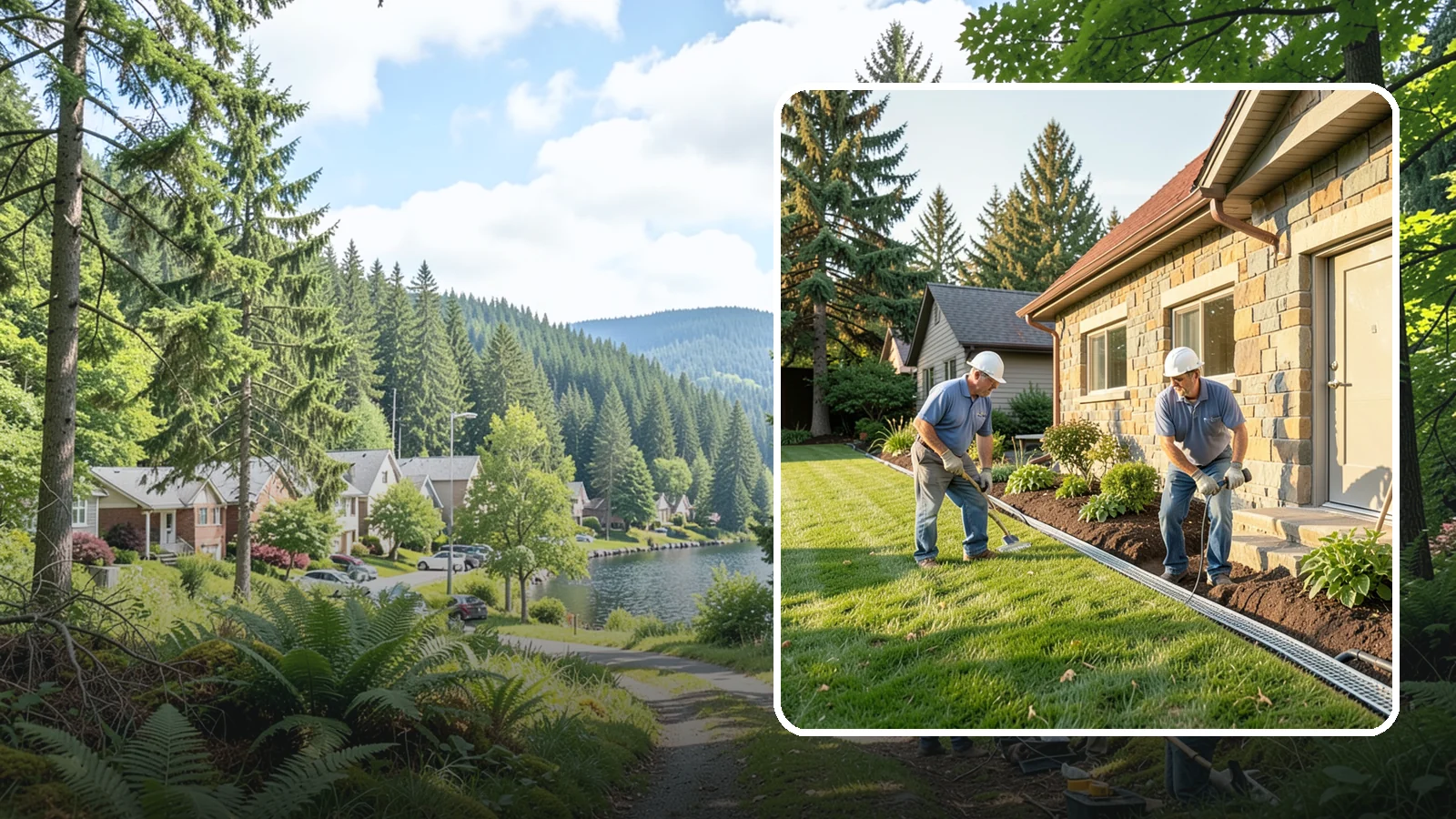 Curtain Drain Installation in Lake Forest Park, King County, WA - We install curtain drains to intercept subsurface groundwater flowing downhill toward your home before it reaches the foundation.