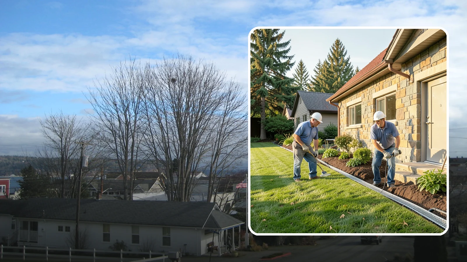 Curtain Drain Installation in Langley, Island County, WA - We install curtain drains to intercept subsurface groundwater flowing downhill toward your home before it reaches the foundation.