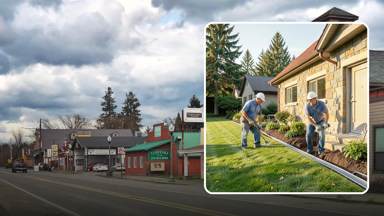 Curtain Drain Installation in Roy, Pierce County, WA - We install curtain drains to intercept subsurface groundwater flowing downhill toward your home before it reaches the foundation.