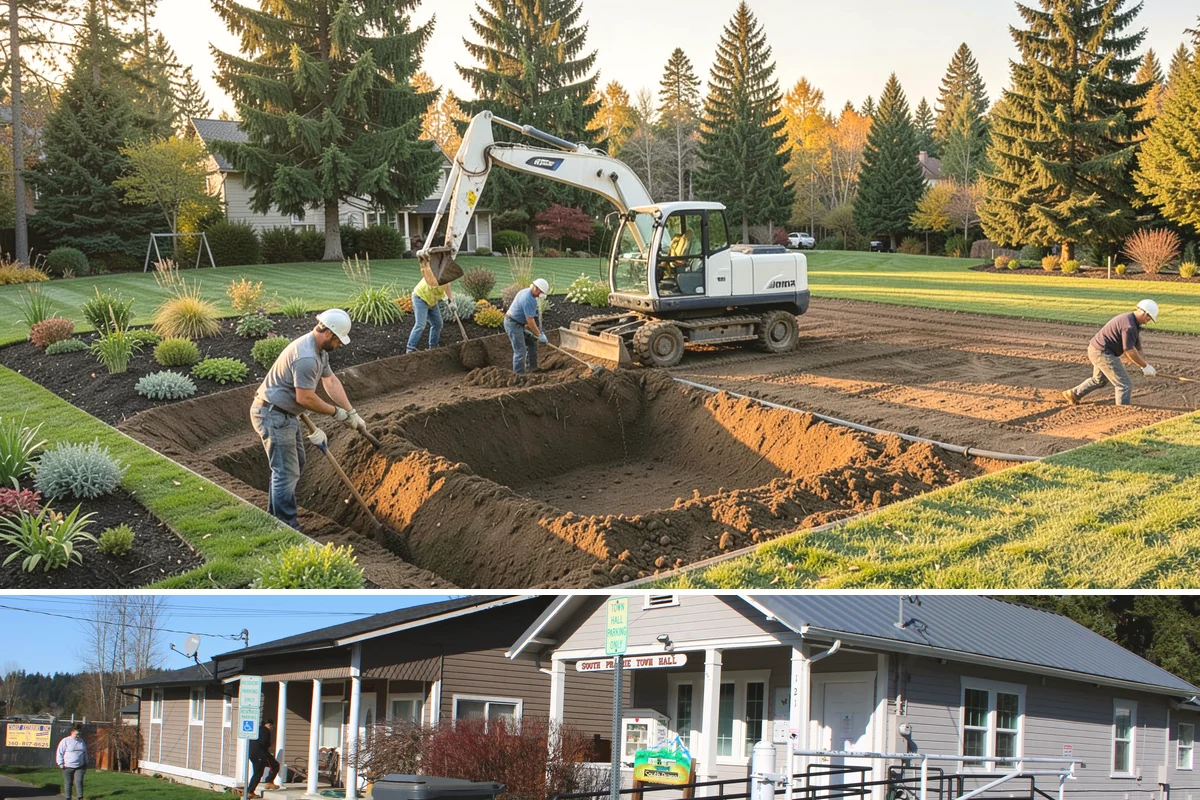 Curtain Drain Installation in South Prairie, Pierce County, WA - Install in late summer or early fall when the water table is lowest, making deep trenching far easier and drier.