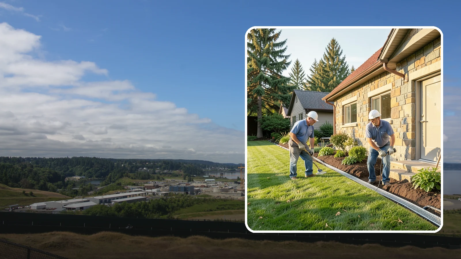 Curtain Drain Installation in University Place, Pierce County, WA - We install curtain drains to intercept subsurface groundwater flowing downhill toward your home before it reaches the foundation.