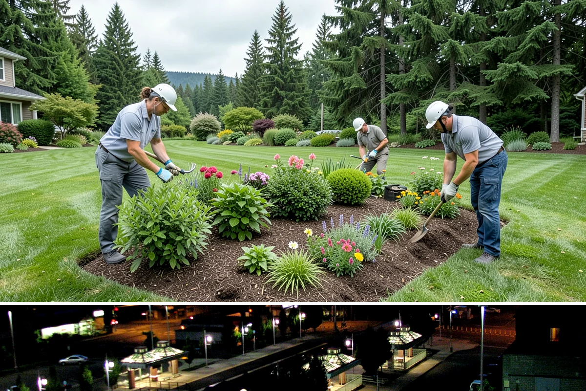 Deck Landscaping in Auburn, King County, WA - Spring and fall planting takes advantage of cool, damp Northwest weather so borders around the deck establish before summer.