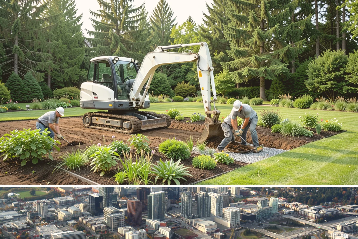 Deck Landscaping in Bellevue, King County, WA - Spring and fall planting takes advantage of cool, damp Northwest weather so borders around the deck establish before summer.