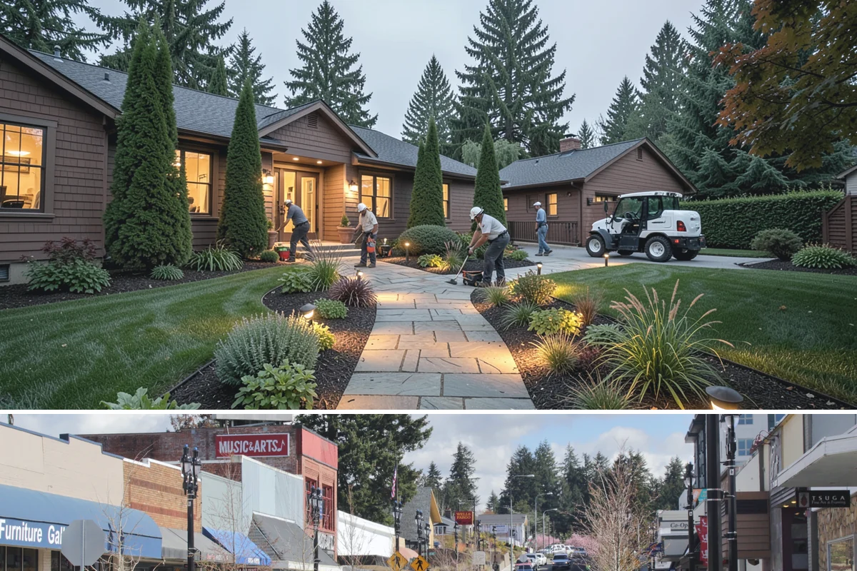 Deck Landscaping in Bothell, King County, WA - Spring and fall planting takes advantage of cool, damp Northwest weather so borders around the deck establish before summer.