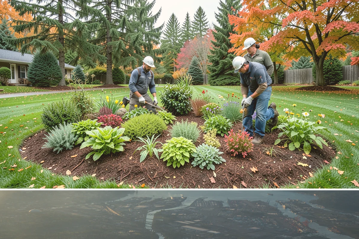 Deck Landscaping in Fife, Pierce County, WA - Spring and fall planting takes advantage of cool, damp Northwest weather so borders around the deck establish before summer.