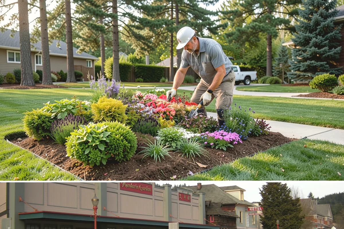 Deck Landscaping in Issaquah, King County, WA - Spring and fall planting takes advantage of cool, damp Northwest weather so borders around the deck establish before summer.