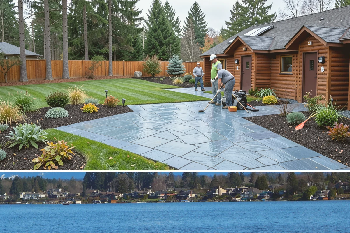 Deck Landscaping in Lake Stevens, Snohomish County, WA - Spring and fall planting takes advantage of cool, damp Northwest weather so borders around the deck establish before summer.