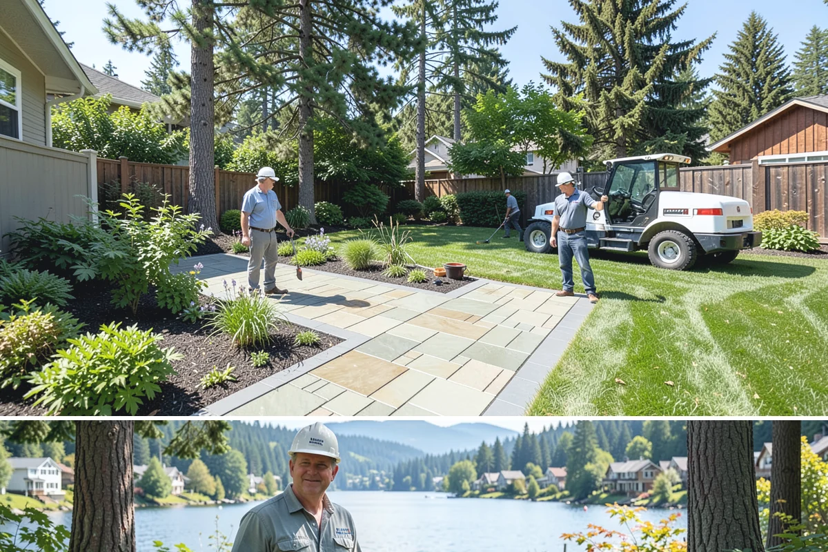 Deck Landscaping in Milton, King County, WA - Spring and fall planting takes advantage of cool, damp Northwest weather so borders around the deck establish before summer.