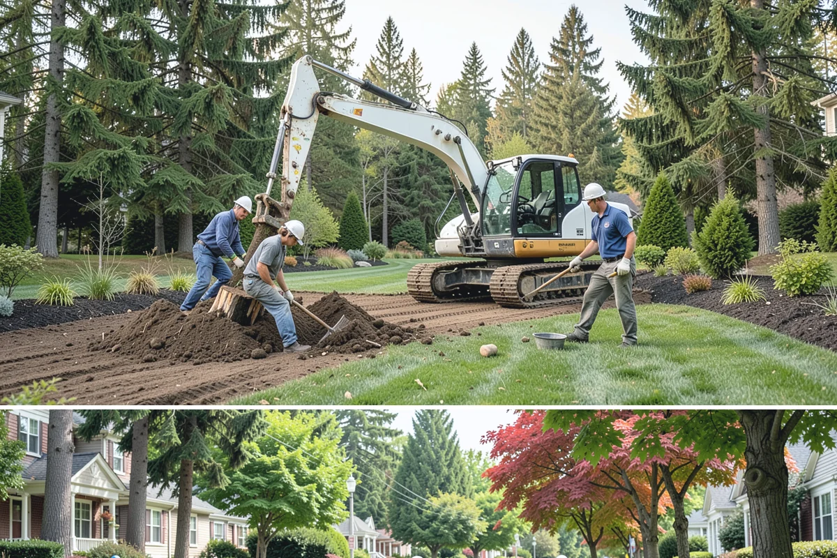 Decorative Mulch Installation in Beaux Arts Village, King County, WA - Spring installation showcases color through the growing season, while cool, damp PNW weather helps freshly dyed mulch set without...