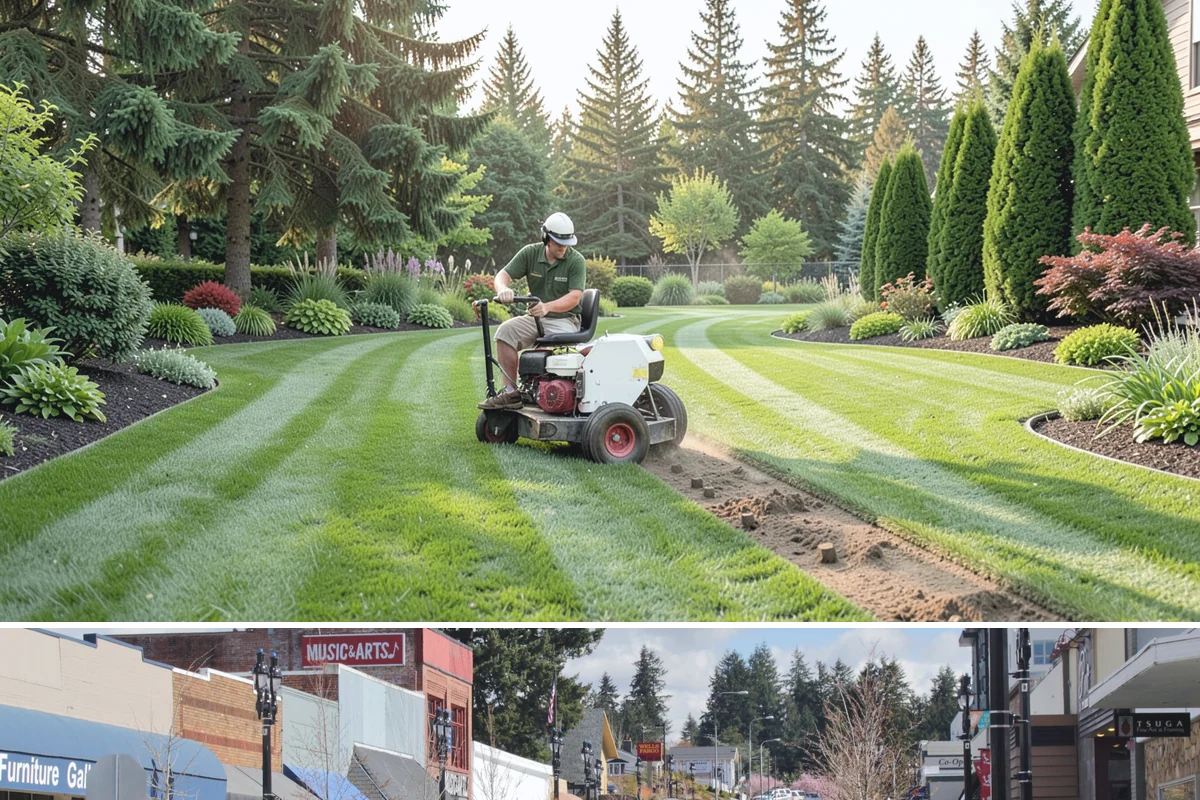 Decorative Mulch Installation in Bothell, King County, WA - Spring installation showcases color through the growing season, while cool, damp PNW weather helps freshly dyed mulch set without...