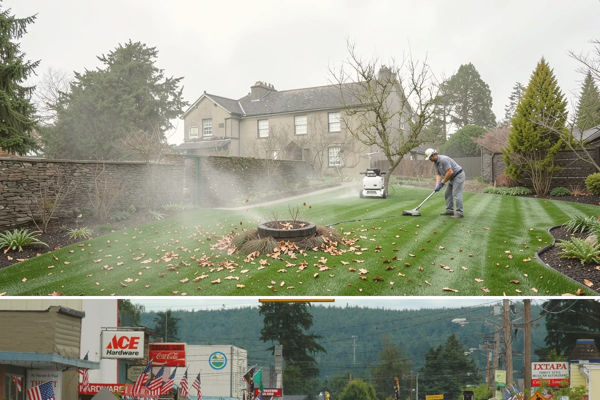 Decorative Mulch Installation in Carnation, King County, WA - Spring installation showcases color through the growing season, while cool, damp PNW weather helps freshly dyed mulch set without...