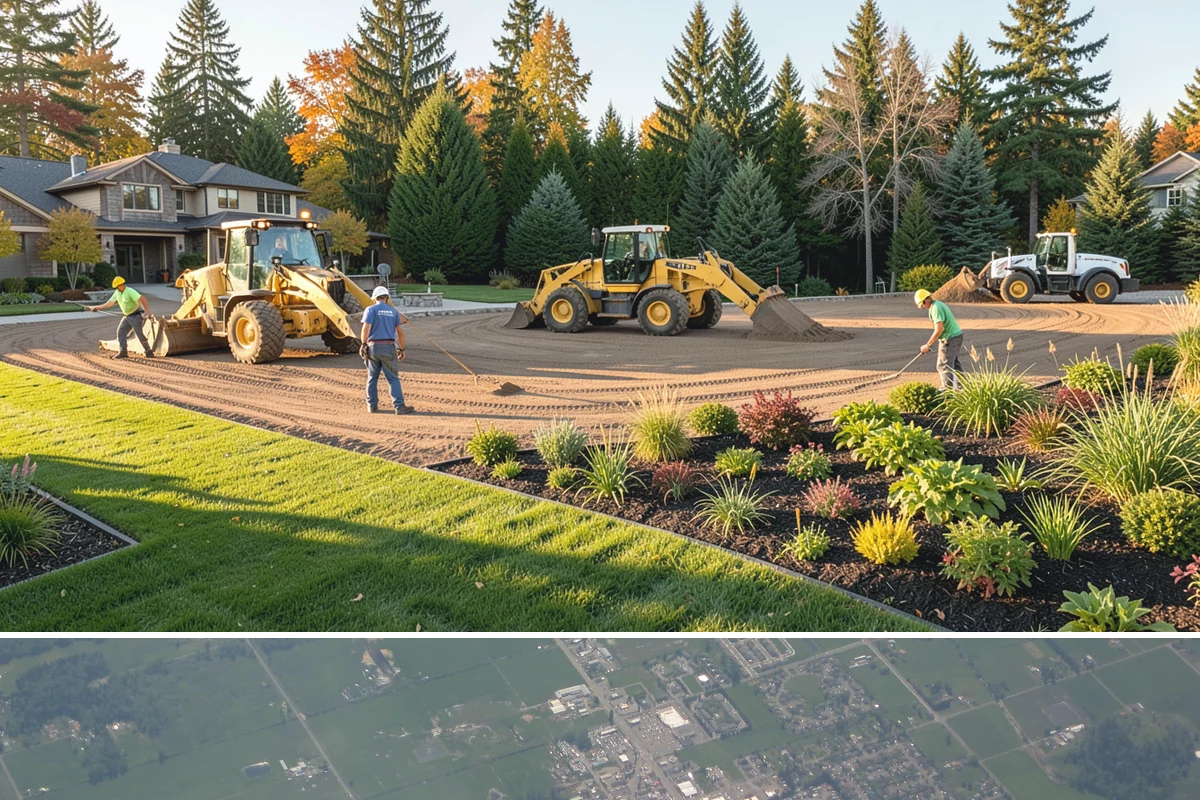 Decorative Mulch Installation in Enumclaw, King County, WA - Spring installation showcases color through the growing season, while cool, damp PNW weather helps freshly dyed mulch set without...