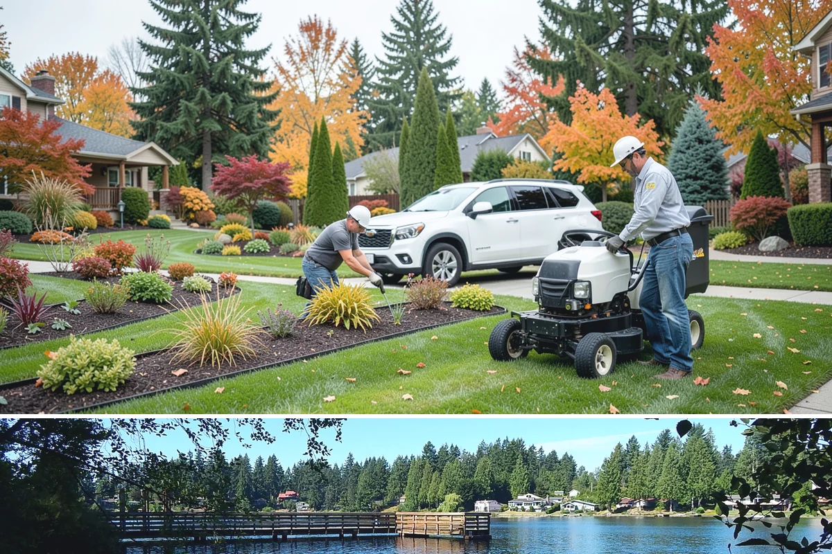 Decorative Mulch Installation in Federal Way, King County, WA - Spring installation showcases color through the growing season, while cool, damp PNW weather helps freshly dyed mulch set without...