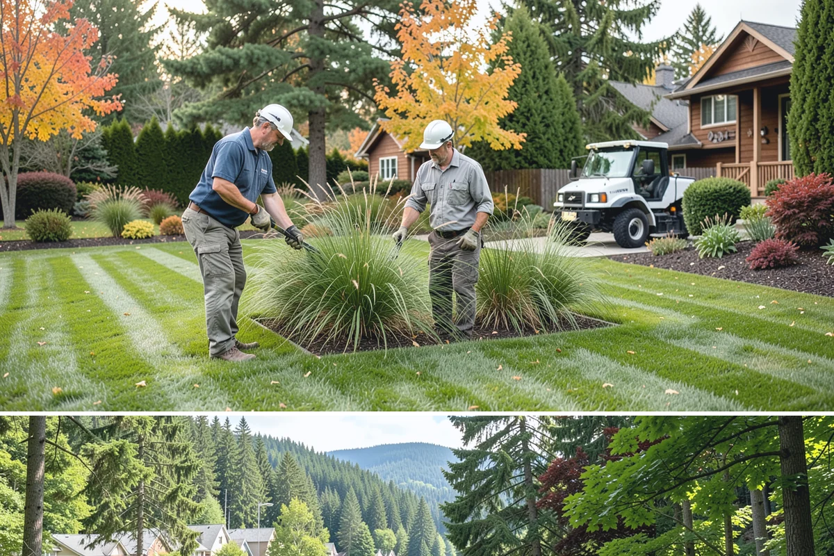Decorative Mulch Installation in Lake Forest Park, King County, WA - Spring installation showcases color through the growing season, while cool, damp PNW weather helps freshly dyed mulch set without...