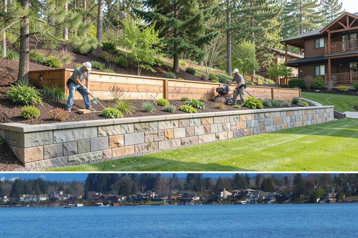 Decorative Mulch Installation in Lake Stevens, Snohomish County, WA - Spring installation showcases color through the growing season, while cool, damp PNW weather helps freshly dyed mulch set without...