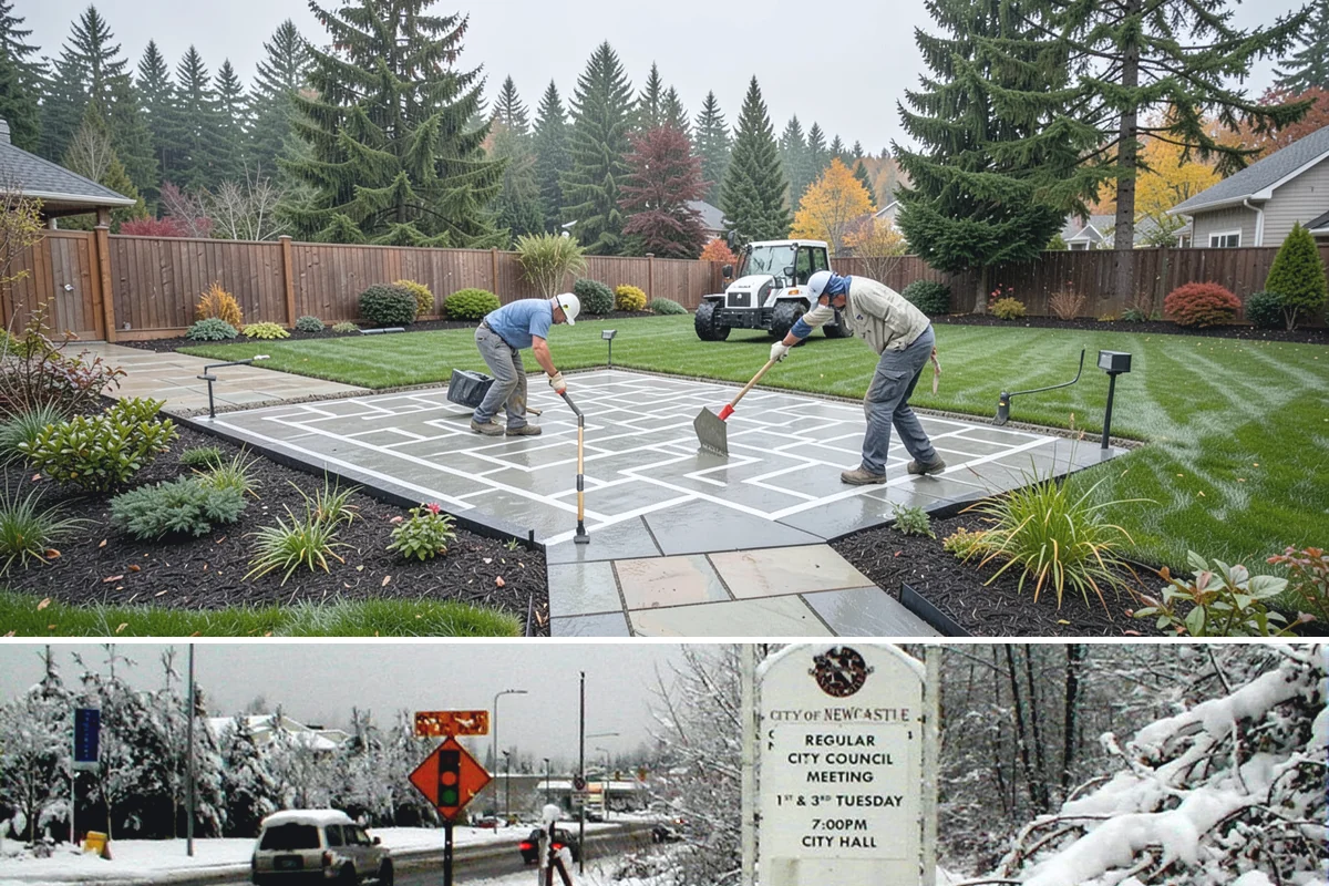 Decorative Mulch Installation in Newcastle, King County, WA - Spring installation showcases color through the growing season, while cool, damp PNW weather helps freshly dyed mulch set without...