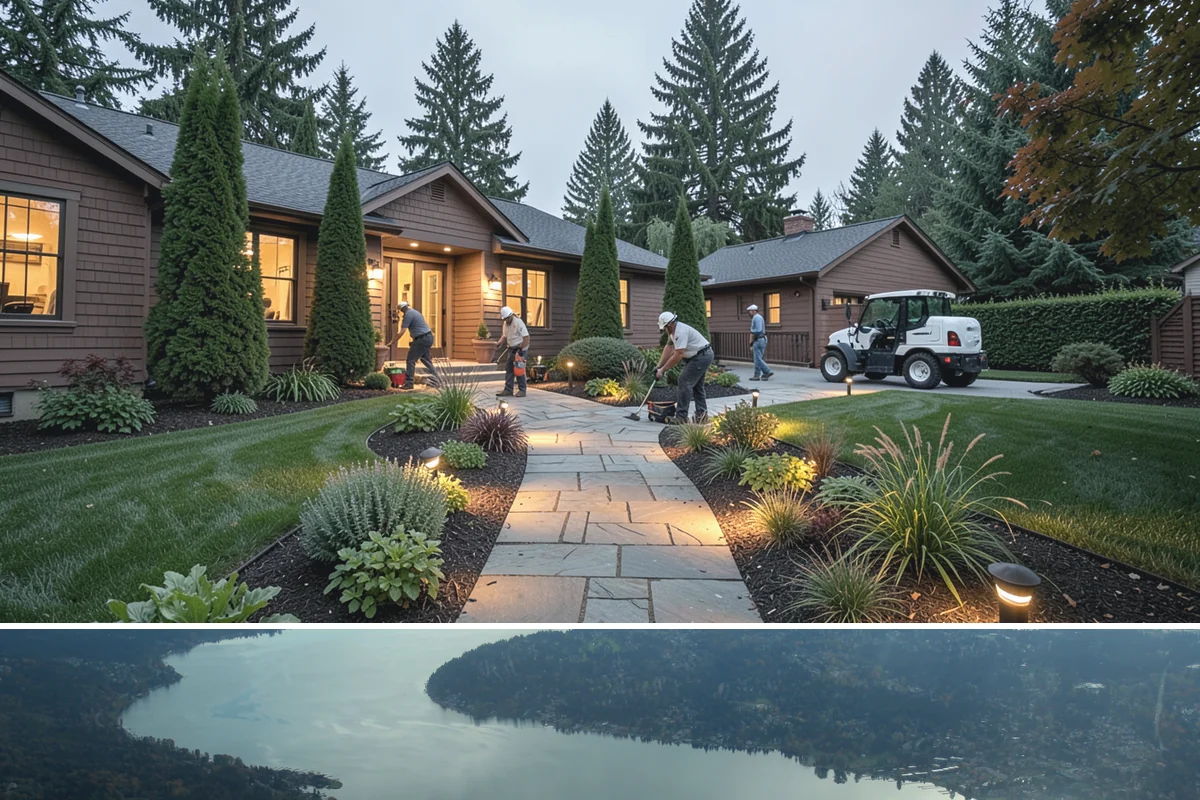Decorative Mulch Installation in Sammamish, King County, WA - Spring installation showcases color through the growing season, while cool, damp PNW weather helps freshly dyed mulch set without...
