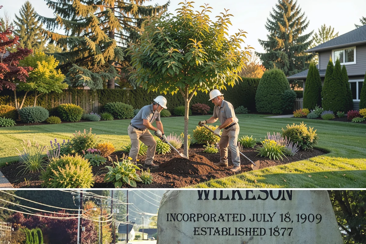 Decorative Mulch Installation in Wilkeson, Pierce County, WA - Spring installation showcases color through the growing season, while cool, damp PNW weather helps freshly dyed mulch set without...