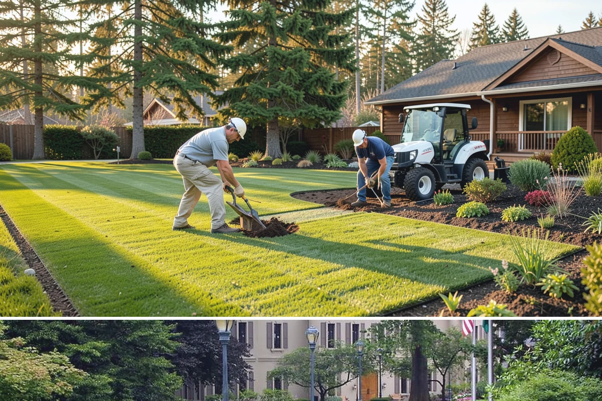 Decorative Mulch Installation in Woodinville, King County, WA - Spring installation showcases color through the growing season, while cool, damp PNW weather helps freshly dyed mulch set without...