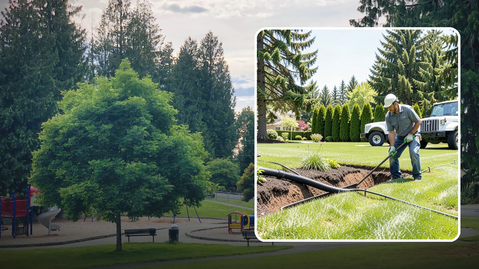 Downspout Burial in Bonney Lake, Pierce County, WA - We bury and pipe your downspout discharge underground, carrying roof runoff well away from the foundation to a safe outlet.