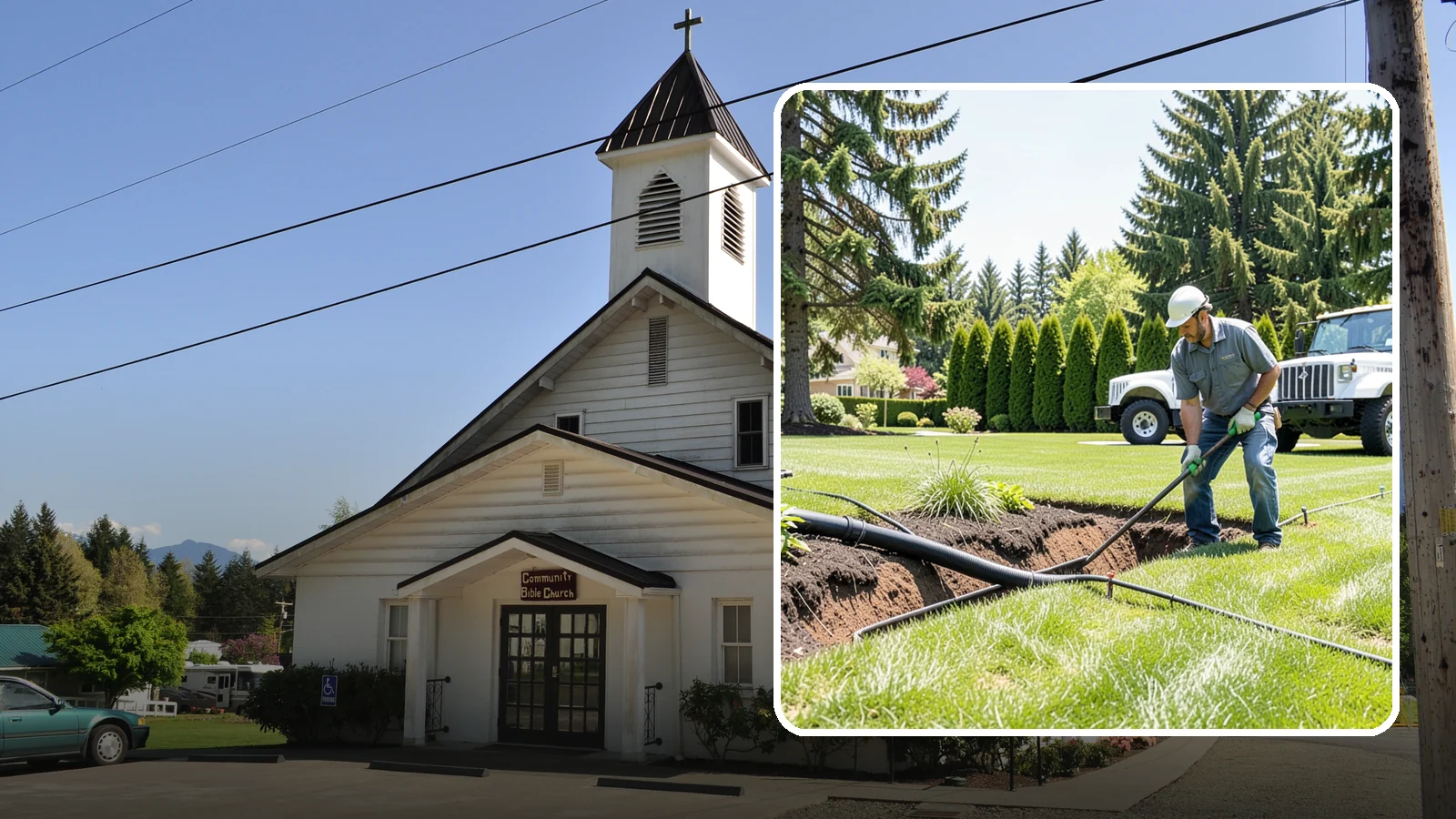 Downspout Burial in Concrete, Skagit County, WA - We bury and pipe your downspout discharge underground, carrying roof runoff well away from the foundation to a safe outlet.