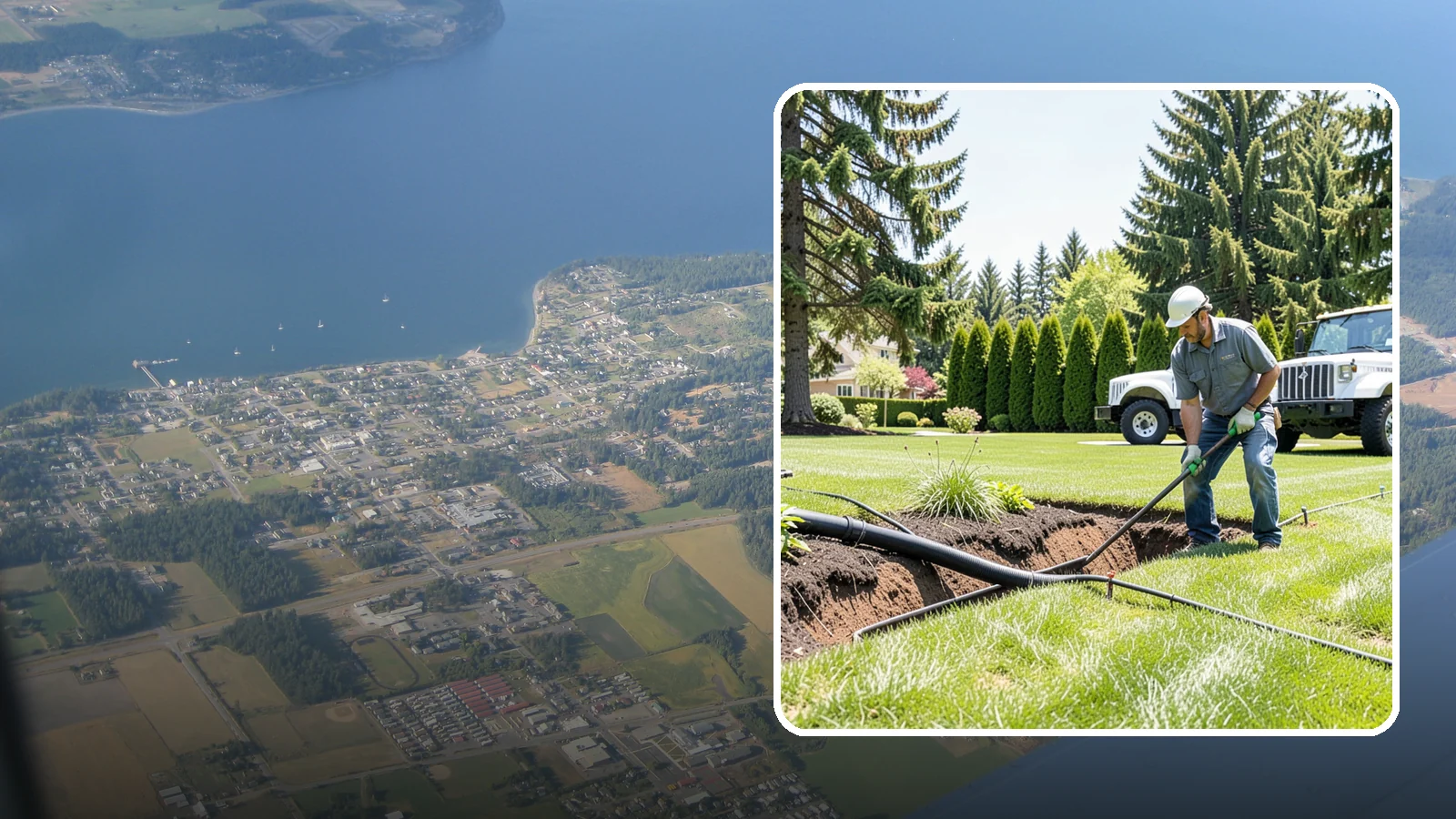 Downspout Burial in Coupeville, Island County, WA - We bury and pipe your downspout discharge underground, carrying roof runoff well away from the foundation to a safe outlet.