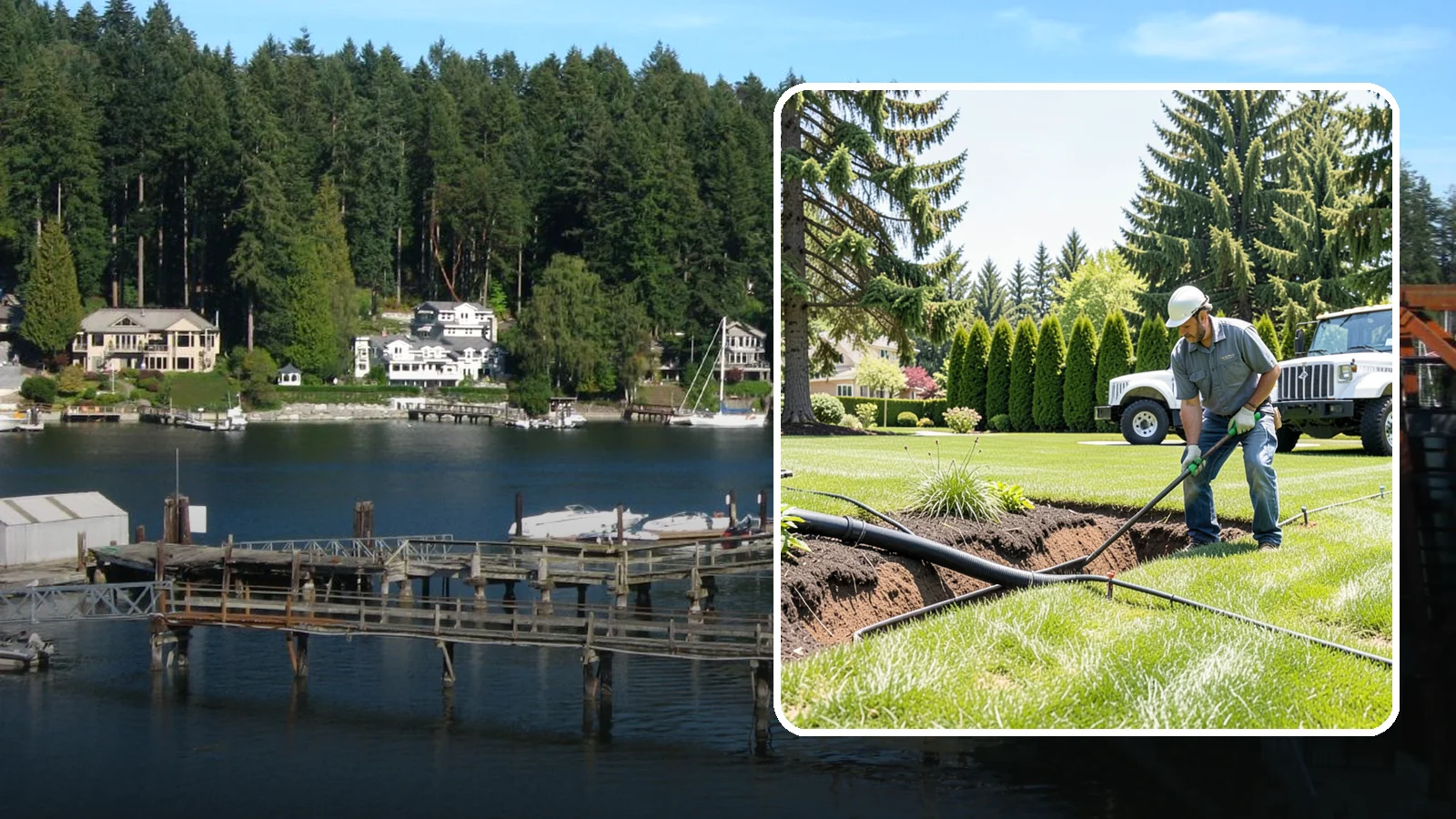 Downspout Burial in Gig Harbor, Pierce County, WA - We bury and pipe your downspout discharge underground, carrying roof runoff well away from the foundation to a safe outlet.