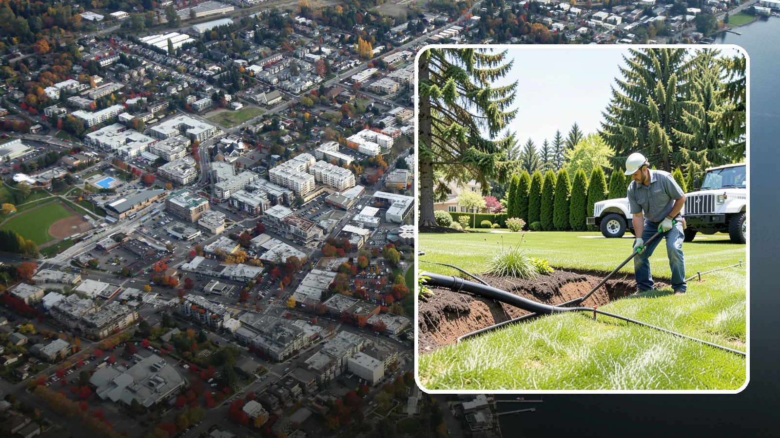 Downspout Burial in Kirkland, King County, WA - We bury and pipe your downspout discharge underground, carrying roof runoff well away from the foundation to a safe outlet.