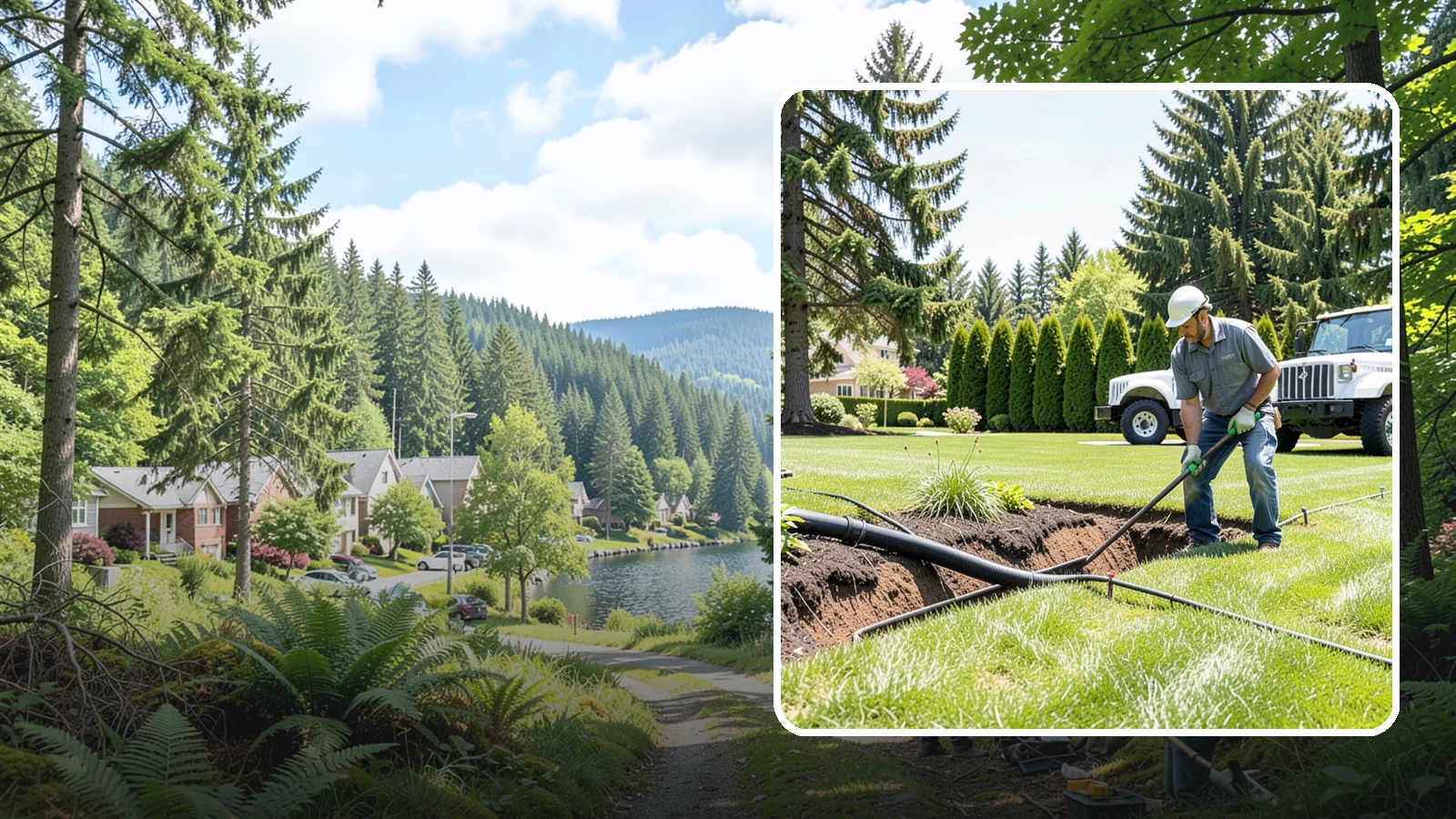 Downspout Burial in Lake Forest Park, King County, WA - We bury and pipe your downspout discharge underground, carrying roof runoff well away from the foundation to a safe outlet.