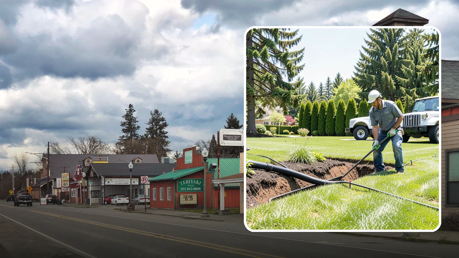 Downspout Burial in Roy, Pierce County, WA - We bury and pipe your downspout discharge underground, carrying roof runoff well away from the foundation to a safe outlet.