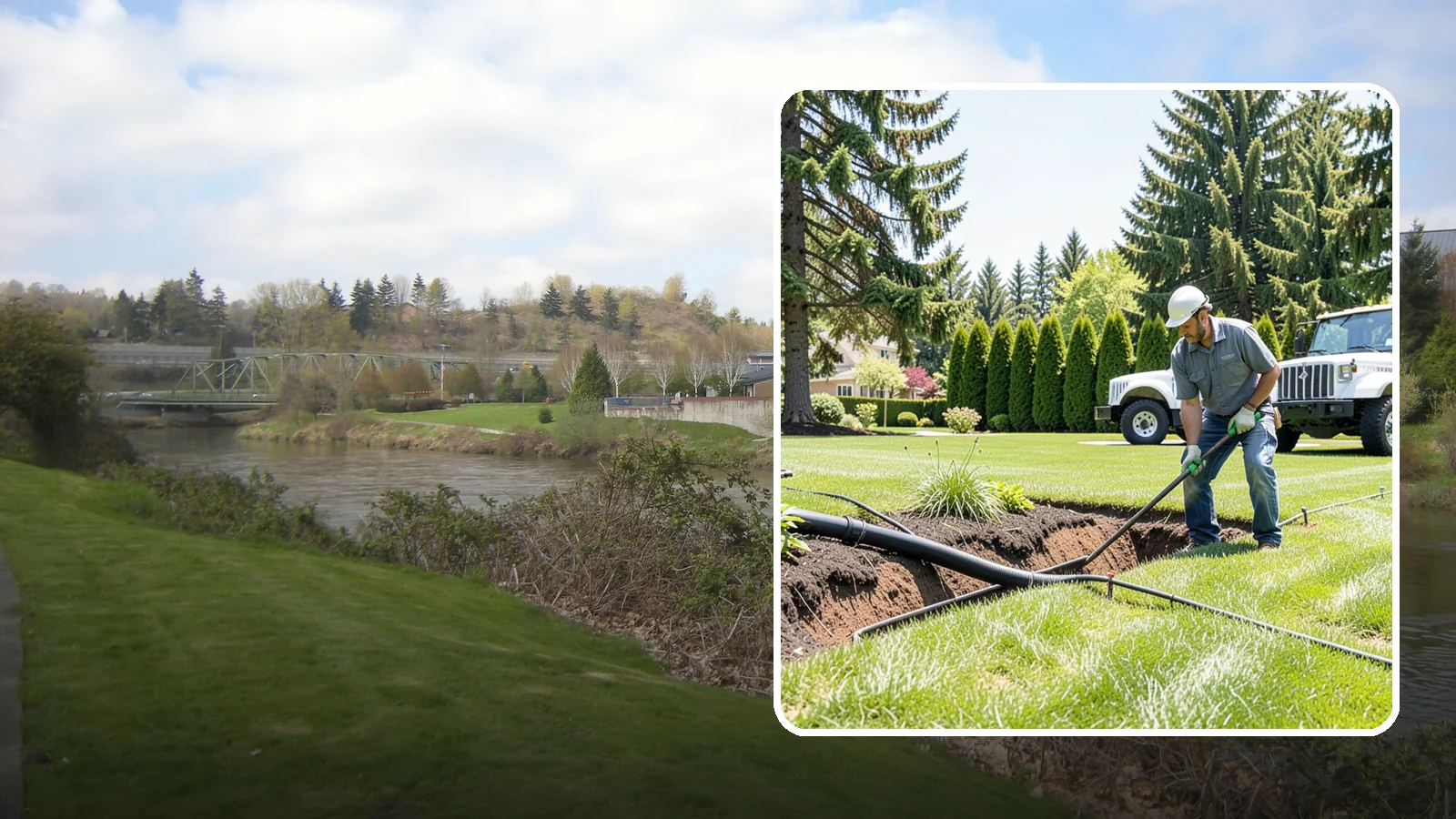 Downspout Burial in Tukwila, King County, WA - We bury and pipe your downspout discharge underground, carrying roof runoff well away from the foundation to a safe outlet.