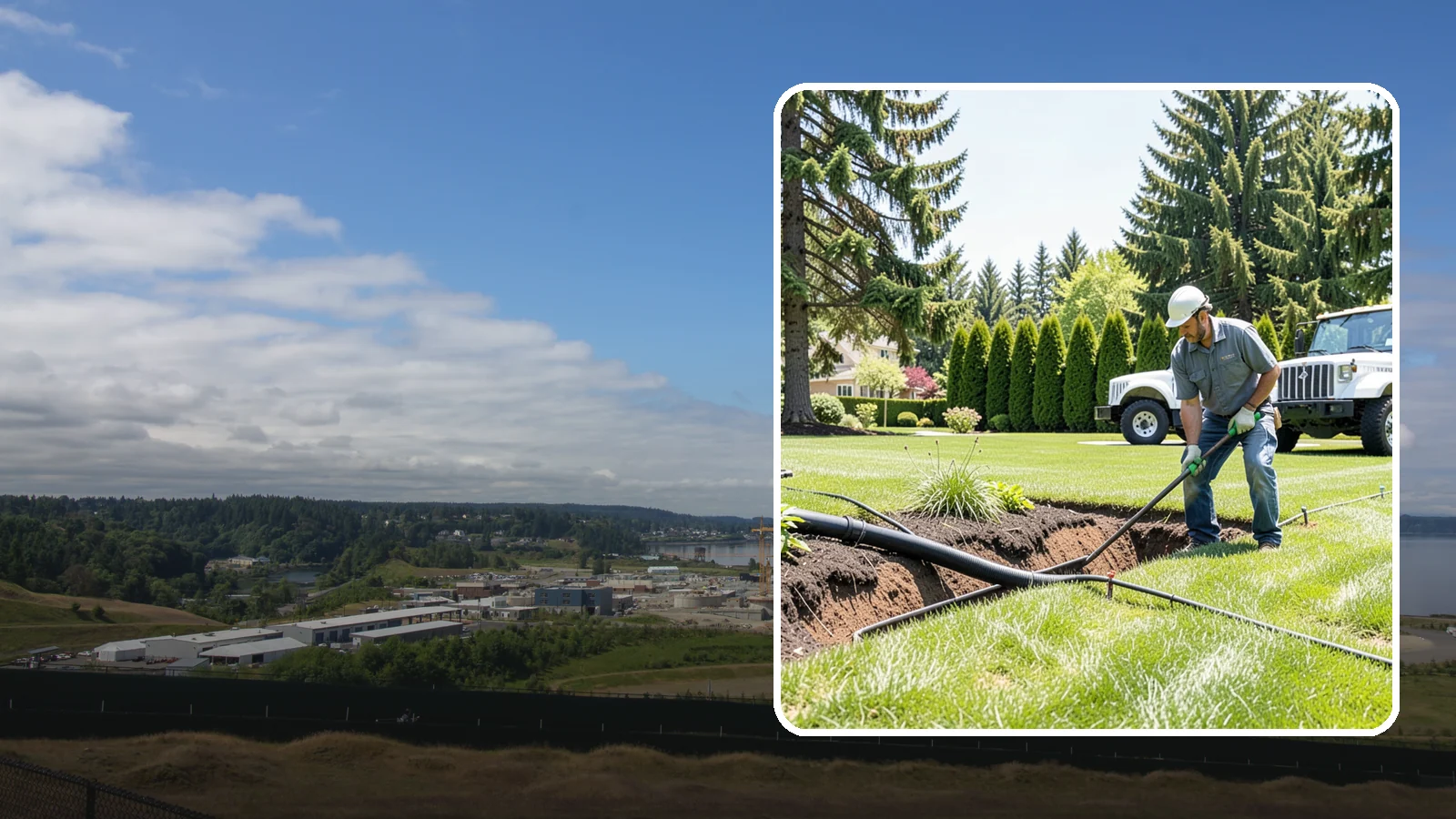 Downspout Burial in University Place, Pierce County, WA - We bury and pipe your downspout discharge underground, carrying roof runoff well away from the foundation to a safe outlet.