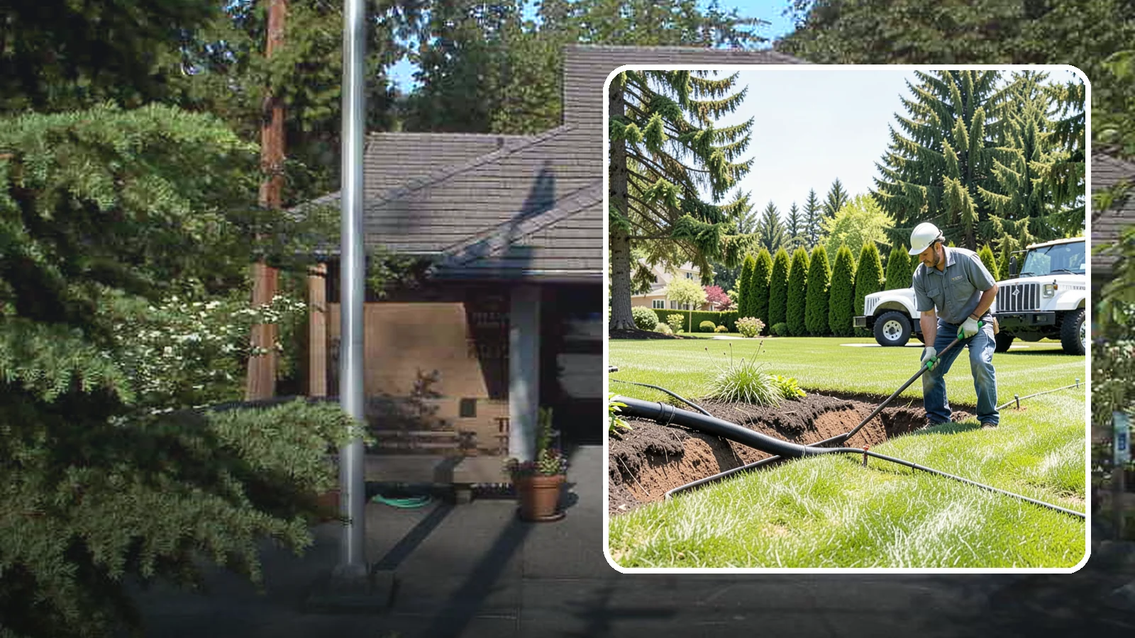 Downspout Burial in Yarrow Point, King County, WA - We bury and pipe your downspout discharge underground, carrying roof runoff well away from the foundation to a safe outlet.