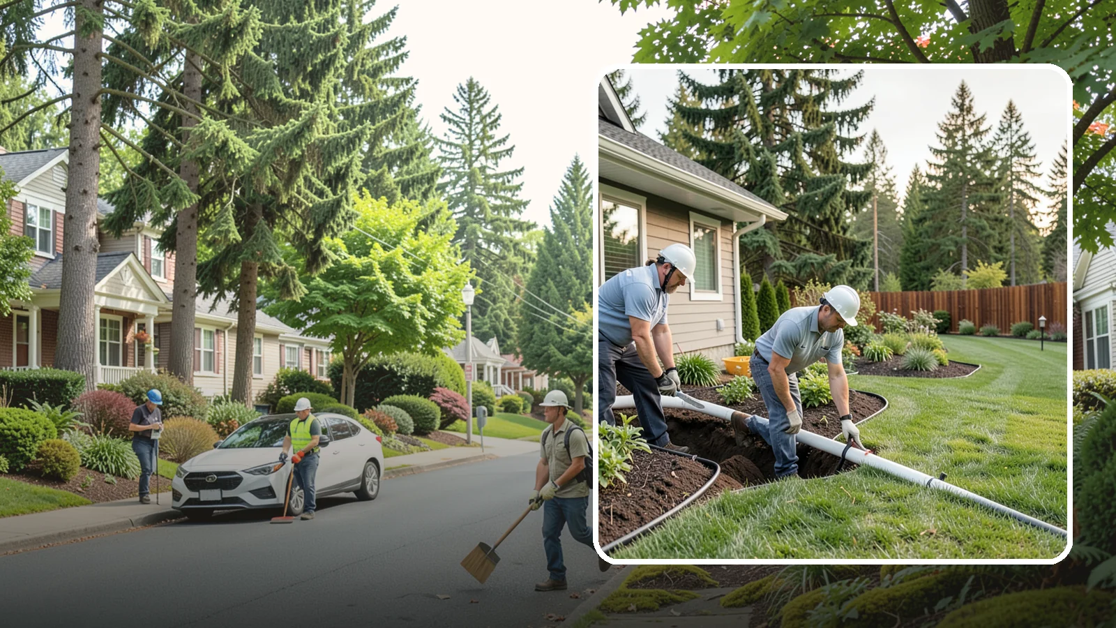 Downspout Drainage in Beaux Arts Village, King County, WA - Buried downspout lines that carry roof runoff safely away from your foundation and landscape.