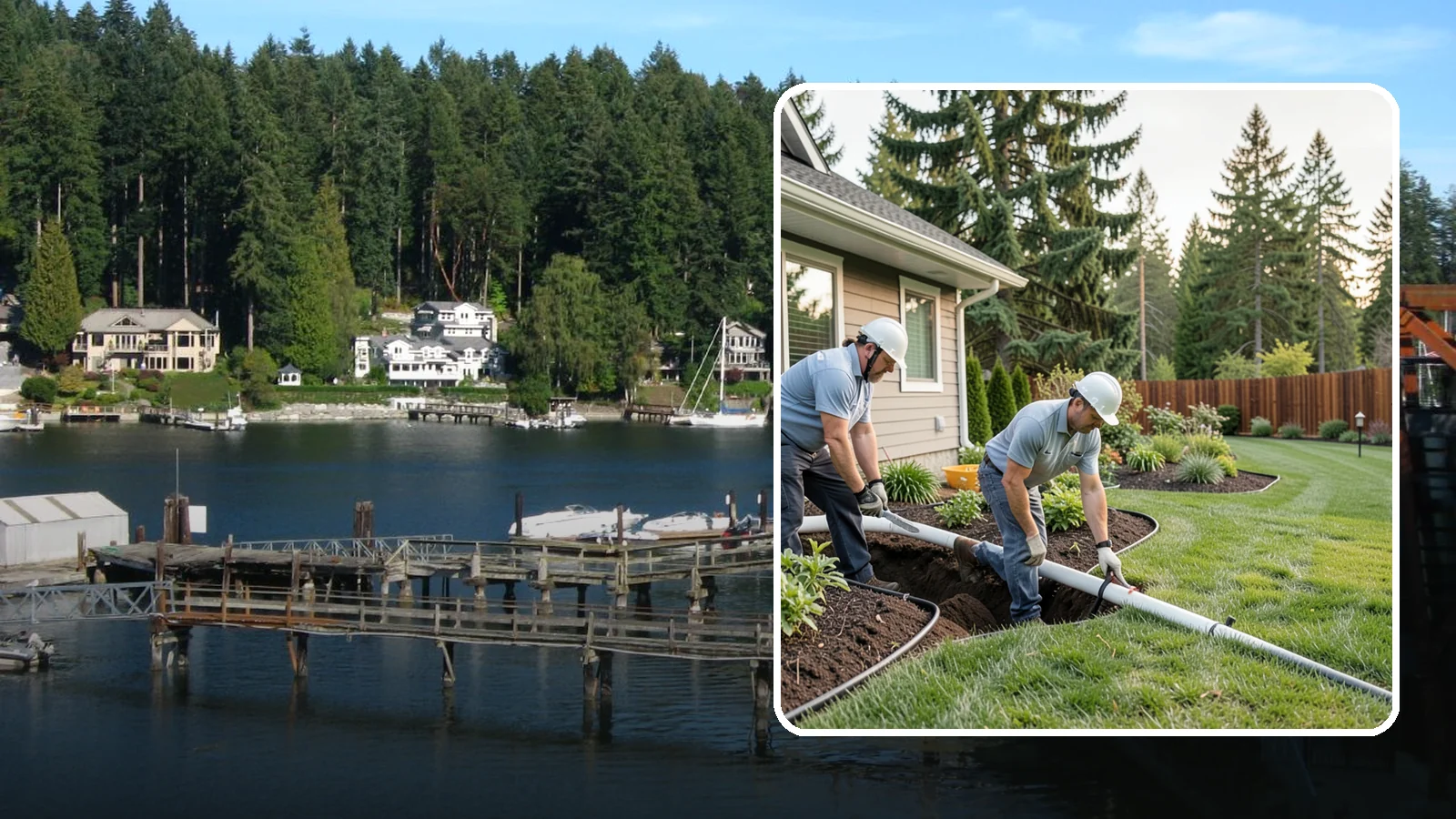 Downspout Drainage in Gig Harbor, Pierce County, WA - Buried downspout lines that carry roof runoff safely away from your foundation and landscape.