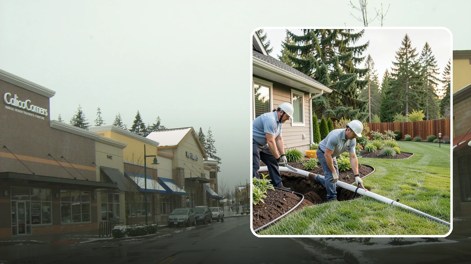 Downspout Drainage in Mill Creek, Snohomish County, WA - Buried downspout lines that carry roof runoff safely away from your foundation and landscape.