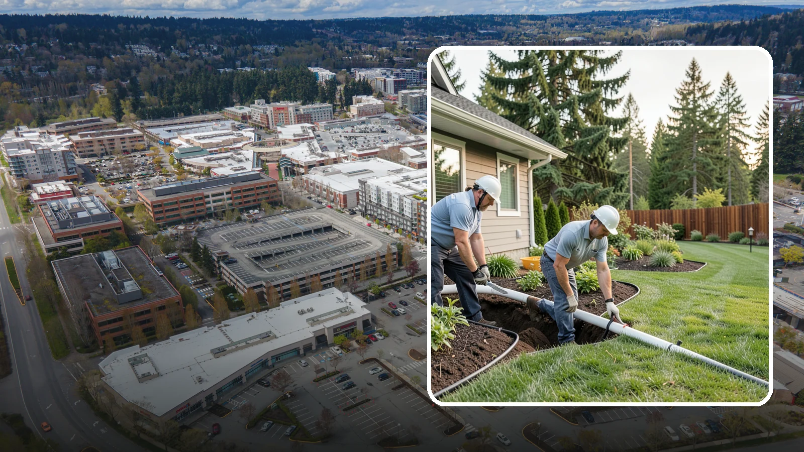 Downspout Drainage in Redmond, King County, WA - Buried downspout lines that carry roof runoff safely away from your foundation and landscape.