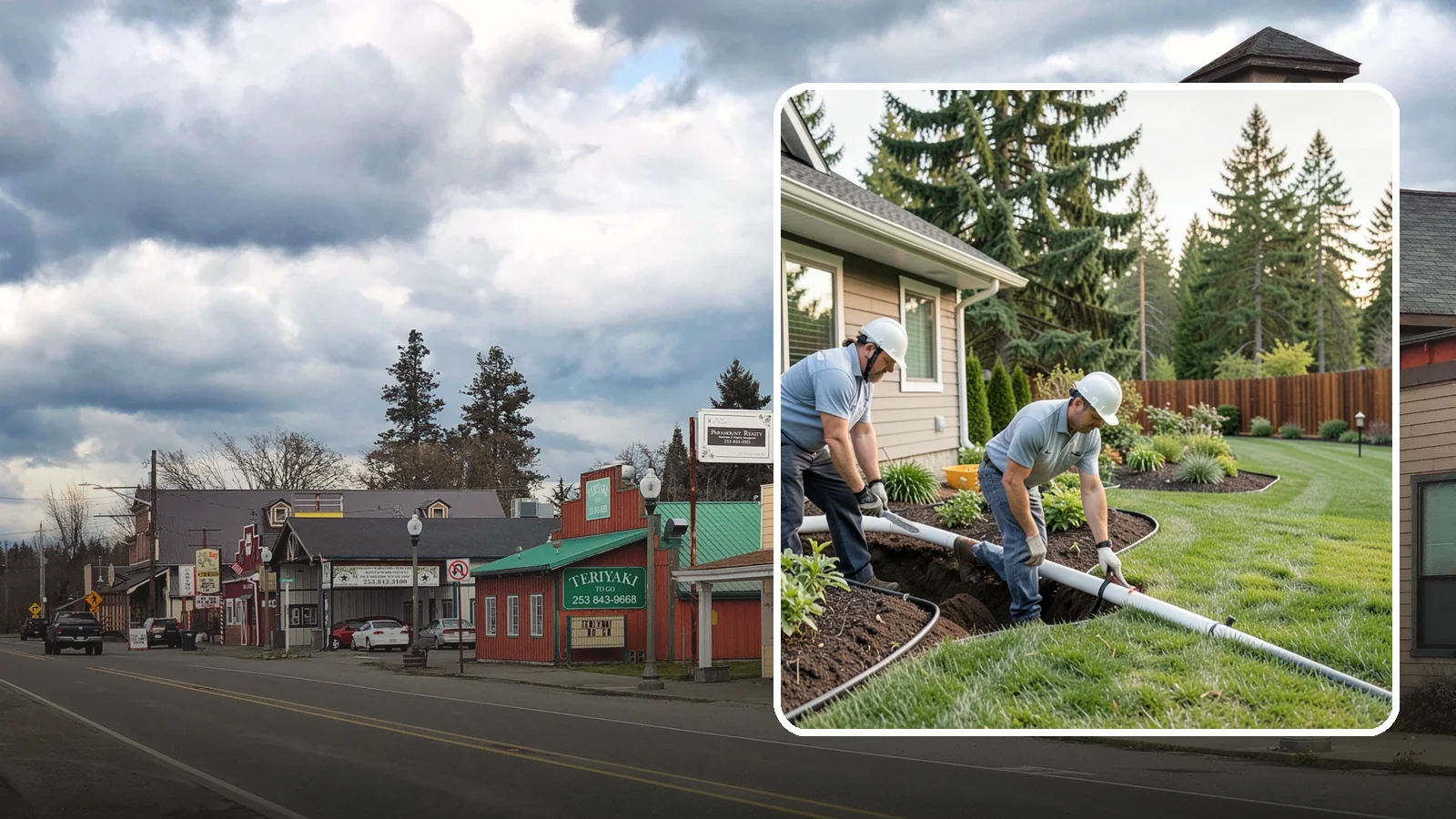 Downspout Drainage in Roy, Pierce County, WA - Buried downspout lines that carry roof runoff safely away from your foundation and landscape.