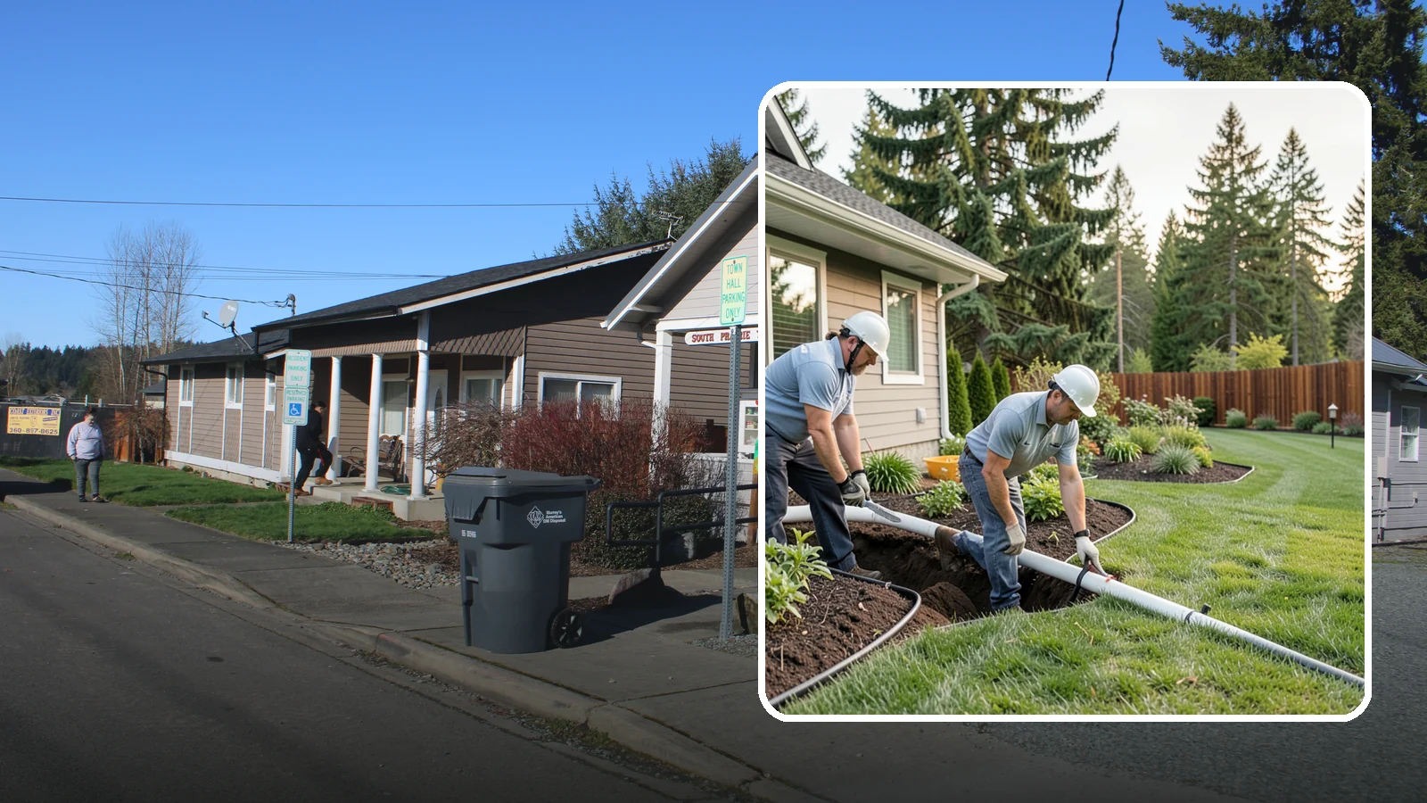 Downspout Drainage in South Prairie, Pierce County, WA - Buried downspout lines that carry roof runoff safely away from your foundation and landscape.