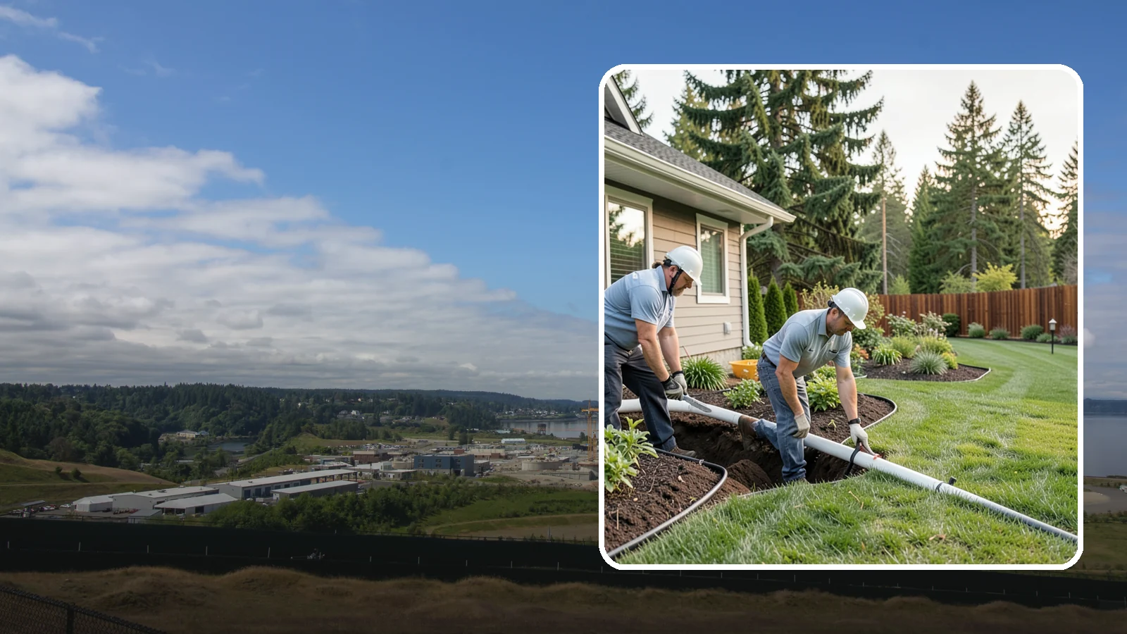 Downspout Drainage in University Place, Pierce County, WA - Buried downspout lines that carry roof runoff safely away from your foundation and landscape.
