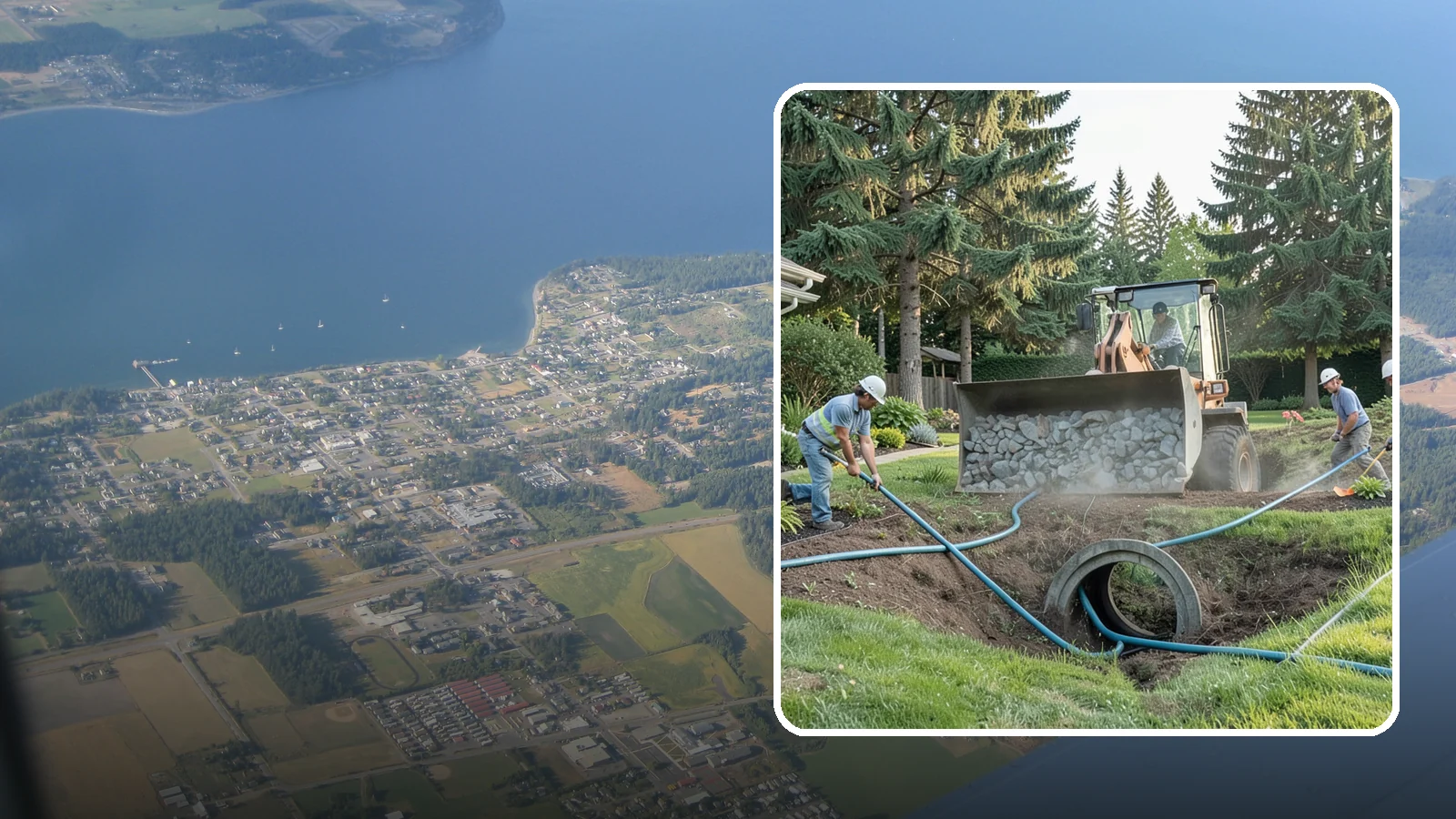 Drainage Solutions in Coupeville, Island County, WA - Custom drainage systems that eliminate standing water, soggy lawns, and water pooling around your home.